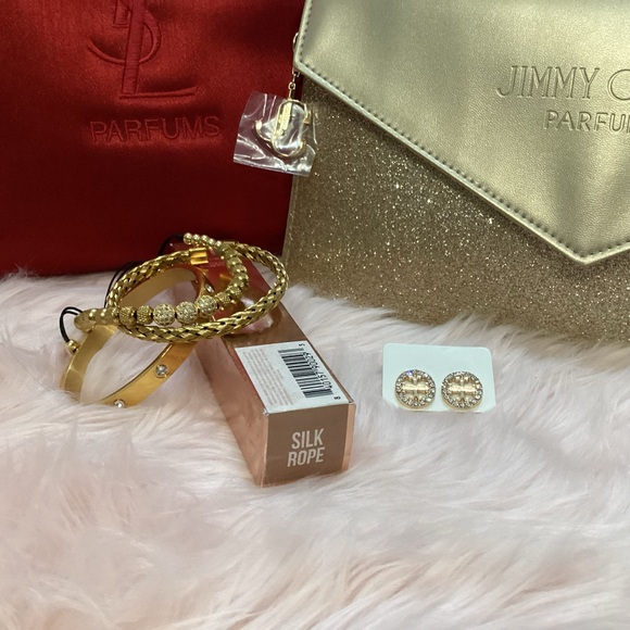 YSL & Jimmy Choo pouches and Jeffrey Star lip gloss 3 piece bracelets & earrings - Picture 7 of 11